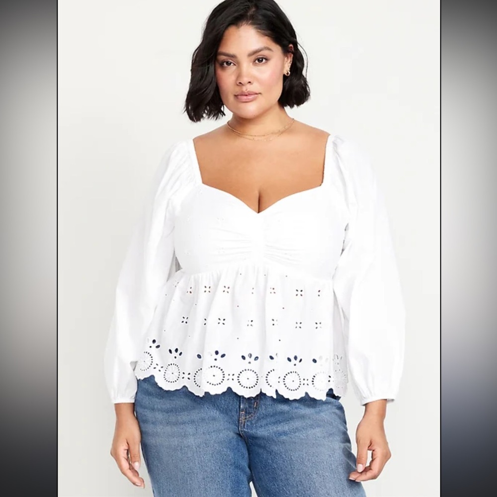 OLD NAVY Eyelet Embroidered  Peplum Lightweight Cotton Summer Blouse Size XXL